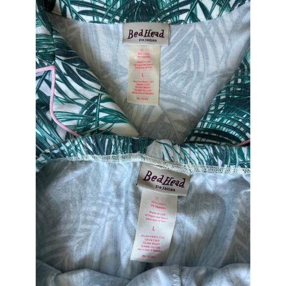 EUC Bedhead Classic Long Stretch Cotton Pajama Set Tropical Palms & Pink Large - Picture 8 of 8